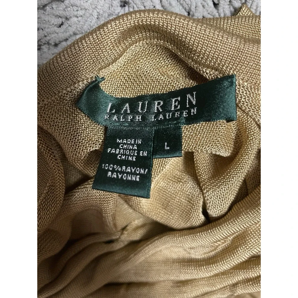 LAUREN RALPH LAUREN Womens Sz L Gold Metallic Long Sleeve Turtleneck‎ Knit Top